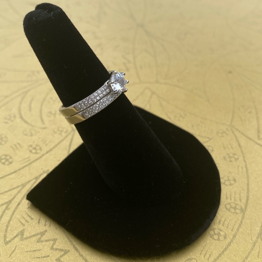 Wedding Ring Set Engagement Size 7 Sterling Silver CZ Diamond